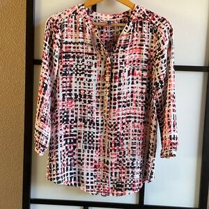 NYDJ Red and Black Patterned Blouse